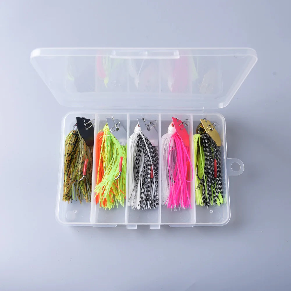 5 Colors Chatterbait Fishing Lures 7g 9g 11g 14g 21g 5pcs/box Silicone Skirt Jig Spinner Bait with Spinning Sequins