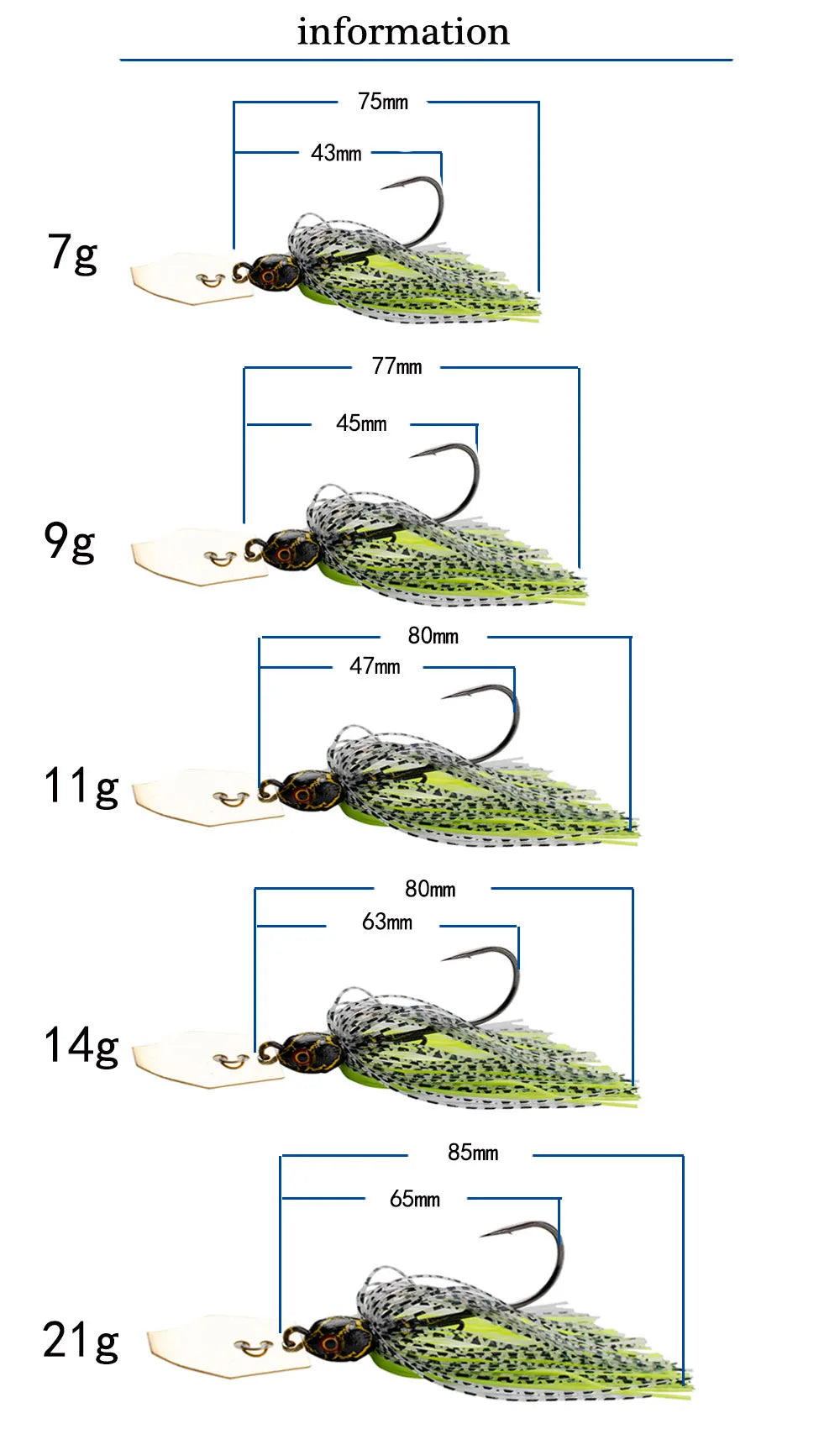 5 Colors Chatterbait Fishing Lures 7g 9g 11g 14g 21g 5pcs/box Silicone Skirt Jig Spinner Bait with Spinning Sequins