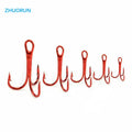 ZHUORUN High Quality Red Fishhook Carbon Steel Treble Triple Jig Hooks Fishing Hooks Sharpened Three Anchor 2/3/4/6/8/10/12/14#