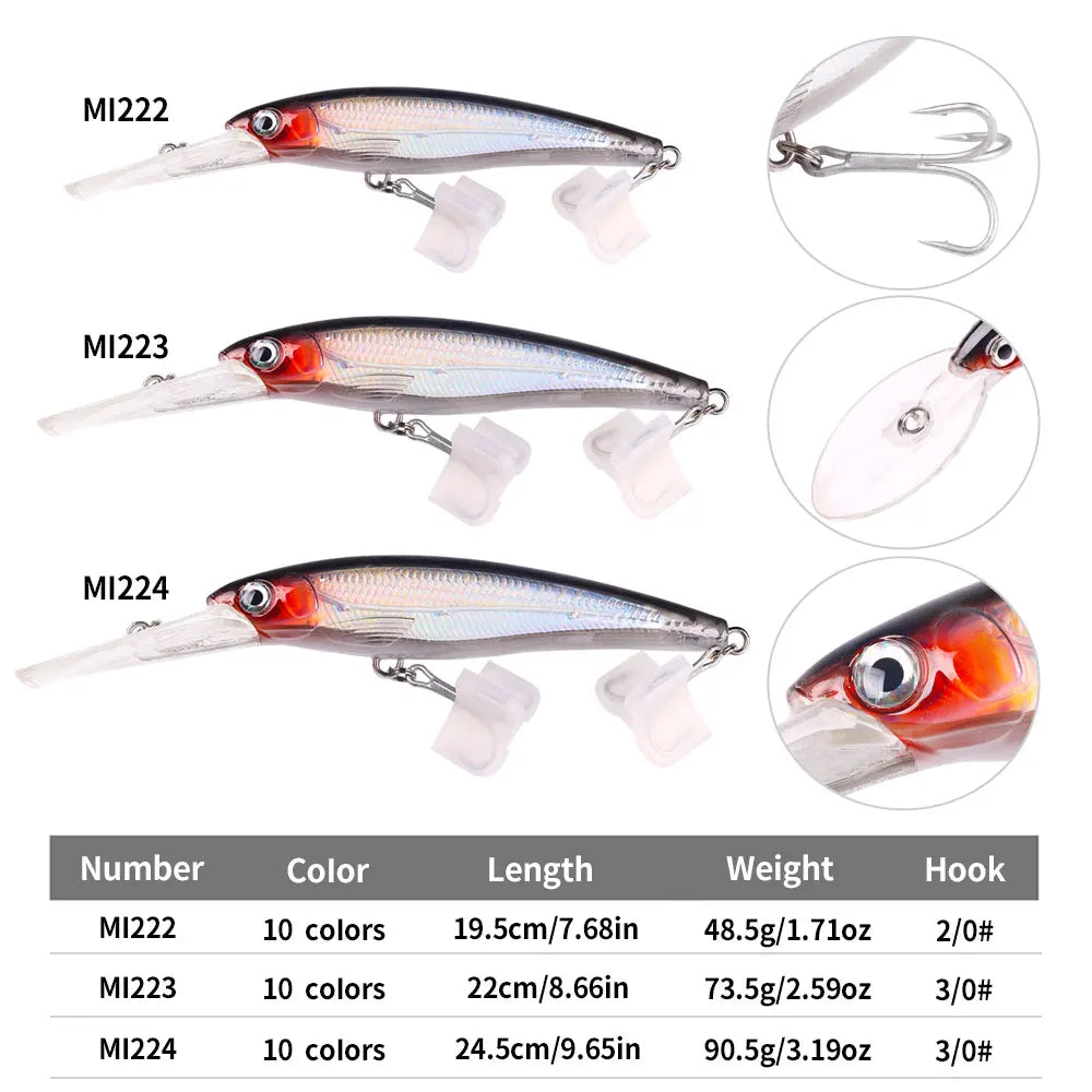 73g Large Heavy Minnow Tuna Fishing Lures Deep Diving Minnow 220mm Pesca Trolling Big Game Fishing Lures