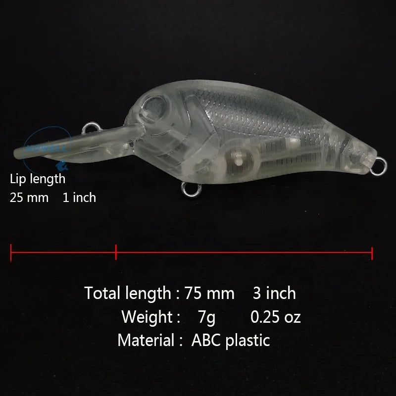 Unpainted Crankbait Blanks 75mm 7g Wholesale Fishing Lure Blanks