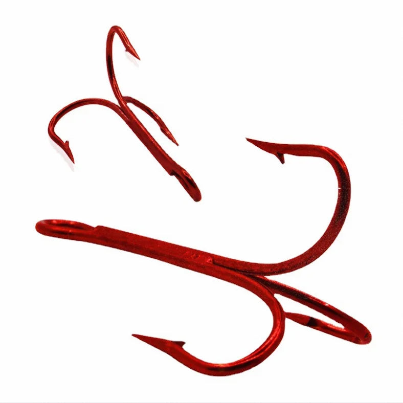 ZHUORUN High Quality Red Fishhook Carbon Steel Treble Triple Jig Hooks Fishing Hooks Sharpened Three Anchor 2/3/4/6/8/10/12/14#
