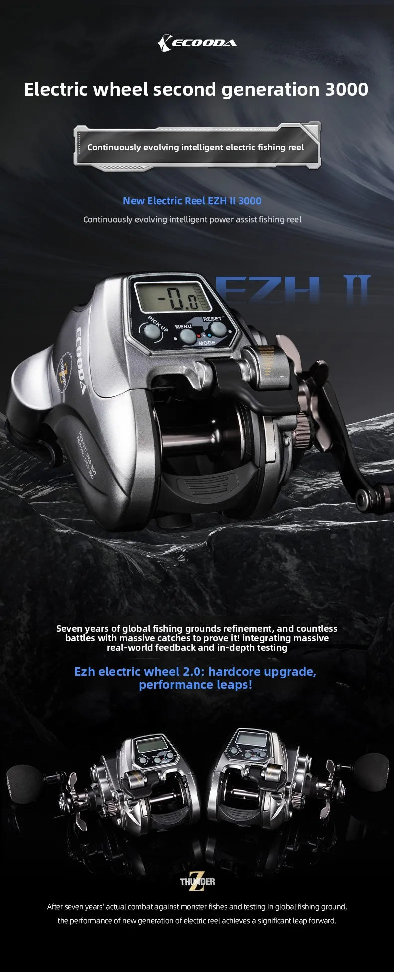 Ecooda New EZH3000 Second-generation Upgraded Electric Counting Wheel Fishing Reel 11-axis Bearings Right Hand Use for Fishing